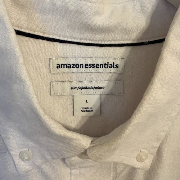 Amazon Essentials White Slim-Fit Long-Sleeve Oxford Shirt Men's Size L - Picture 3 of 6